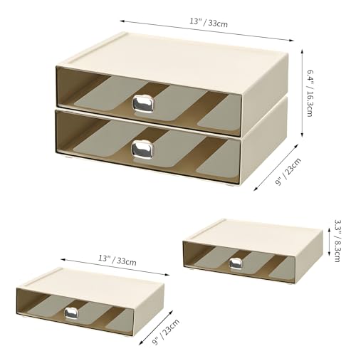 Desktop Storage Drawers, Plastic Countertop Printer Paper Organizer - color: 2 Large Drawers, Cream