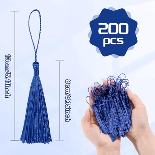 200pcs Bookmark Tassels Bulk 5 Inch Silky Soft Handmade Tassels for Crafts, DIY Jewelry Making, Gift Decorations,Royal Blue - color: Royal Blue