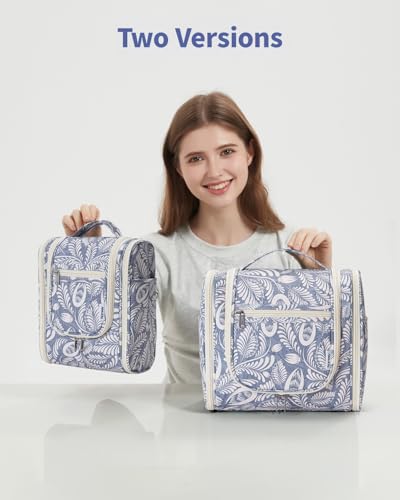 Narwey Large Hanging Travel Toiletry Bag for Women, Makeup Cosmetic Bag - color: B-Blue Leaf, size: Large