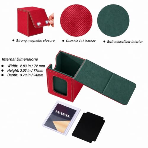 Venssu MTG Deck Box with Commander Display, Fits TCG Cards (Red&Green) - color: Red and Green