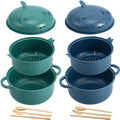 2 Sets 45oz Cute Pig Ramen Bowl Set Microwavable, Dark Blue Green - color: Dark Blue,Dark Green