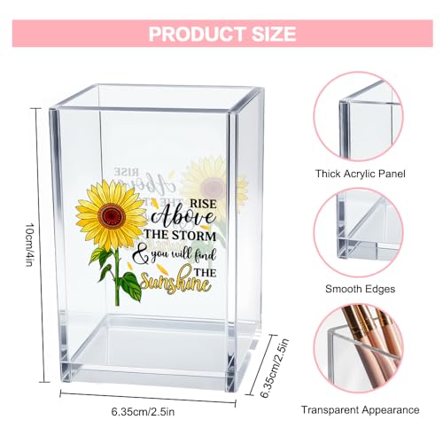 Rise Above The Storm and You Will find The Sunshine Acrylic Cosmetic Pencil Pen Holder Cup, Positive Sunflower Desk Organizer Accessories for Home Office Decor, Motivational Gifts for Women Girl - style: Rise Above