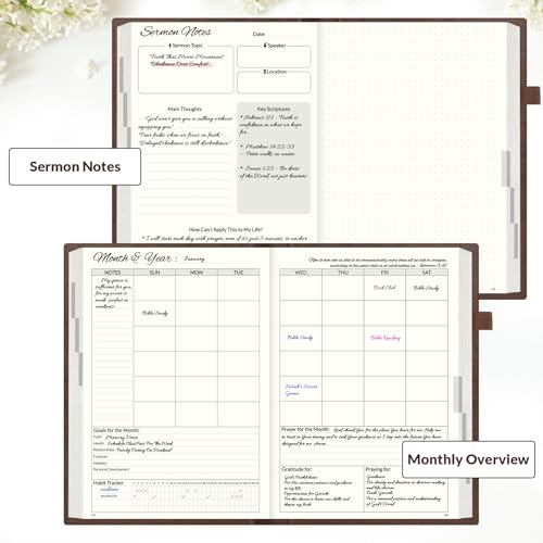 SUNEE Christian Bible Study & Prayer Journal for Men – Undated 6-Month Scripture Notebook for Daily Devotional & Faith Growth, Meaningful Religious Gift for Pastor, Husband or Graduation (Brown) - color: Brown