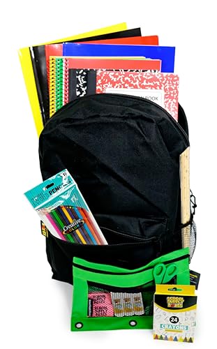 School Supply Boxes | 17" (Black or Clear) Backpack Bundle for (Elementary, Intermediate, or High School) - color: Black, style: Elementary