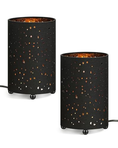 Black Table Lamps Set of 2, 8.1" Small Bedside Lamps Set of 2 - color: Black