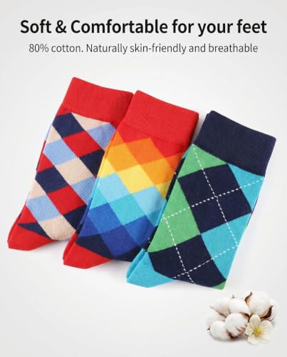 WeciBor Men's Combed Cotton Novelty Crew Socks Size 7-15 - color: Red-orange/Blue/Green/Multicolor Geometric-12m, size: 13-15