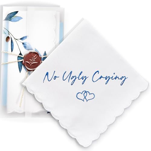 Wedding Handkerchief, Something Blue for Bride, Mother of Bride Gift - color: No Ugly Crying, style: Blue Olive Leaf