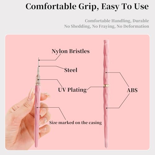Professional Detail Nail Art Paint Liner Brush Set, 5Pcs Small Polish Design Tech Nail Tip Fine Line Striping Brushes, 25/15/11/9/7Mm Skinny Long Bristle Nails Drawing