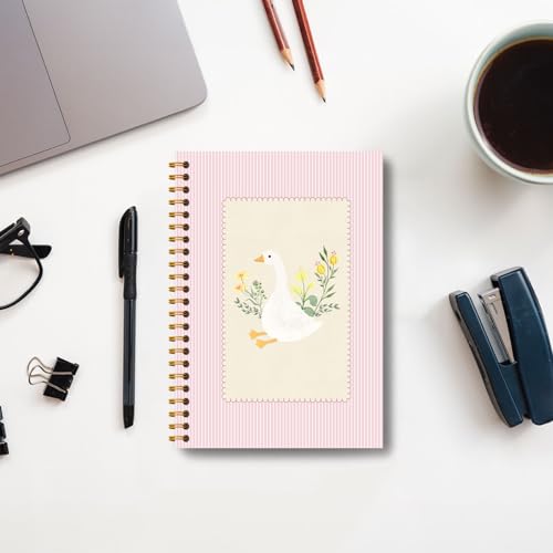 Guymn Pink Floral Silly Goose Notebook, Preppy Aesthetic Goose Journal for Kids Girls, Geese Animal Lover Gifts Hardcover Spiral Notebooks Journals 5.5x8.3 Inch - color: Section 15