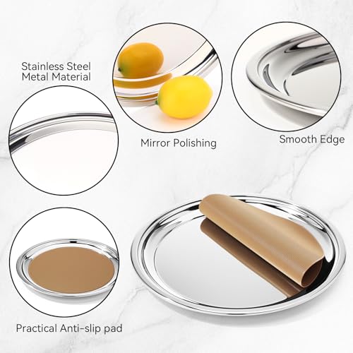 Lemonroad 2 Set Round Silver Mirror Serving Tray 12.6 Inch - size: 12.6 Inch