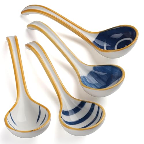 Soup Spoons Set of 4 Japanese Korean Curved Handle Ceramic Ramen Soup Spoon - style: Style 2