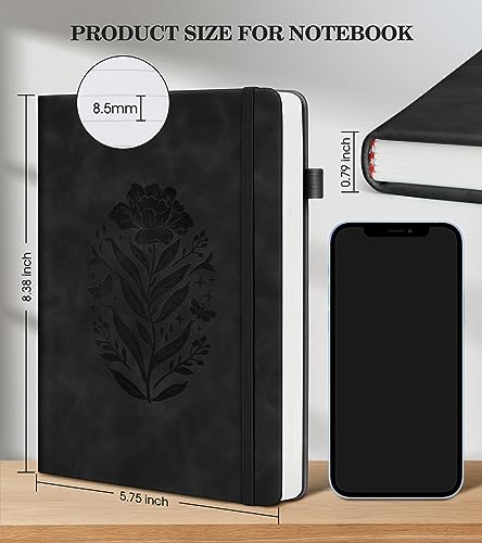 Lined Journal Notebook for Women, A5 Pink Hardcover Leather Journals for Writing, 200 Pages Travel Daily Journal,Thick College Ruled Notebook for Work School, Note Taking, Business 5.75'' X 8.38'' Black - color: Black