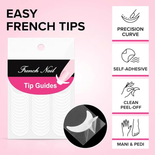 5 Sheets 240Pcs White French Manicure Nail Art Stickers Strips, Guide Stickers Moon Shape Design Self-Adhesive Nail Sticker Tips for Manicure Decoration DIY Tools Decals, Nail Stamp