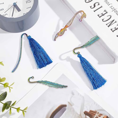 SUNNYCLUE 1 Box 8Pcs Bookmark Hooks Bulk Metal Hook Bookmarks Beading Antique Tibetan Alloy Vintage Book Mark Clip Back to School Book Marks for Crafting Jewelry Making Charm DIY Craft - color: 8pcs 4 Styles Rainbow Color Hook Bookmarks