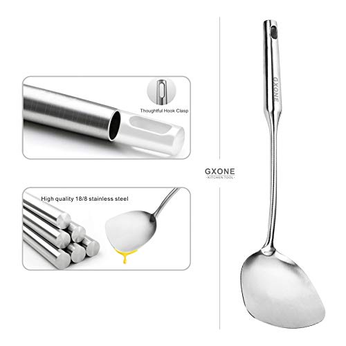 Wok Spatula,Stainless Steel,Long Handle Wok Utensils,Silver/14.7Inch - style: Wok Spatula