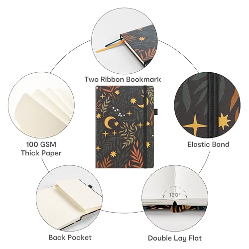 &And Per Se Dotted Journal Notebook, A5 Hardcover Aesthetic Dotted Notebook – 160 Pages 100gsm Thick Dot Grid Paper, 3 Sticker Sheets – Gift-Ready Journaling Kit for Women (Lunar Leaf) - color: e.Lunar Leaf, style: Dotted with Pattern