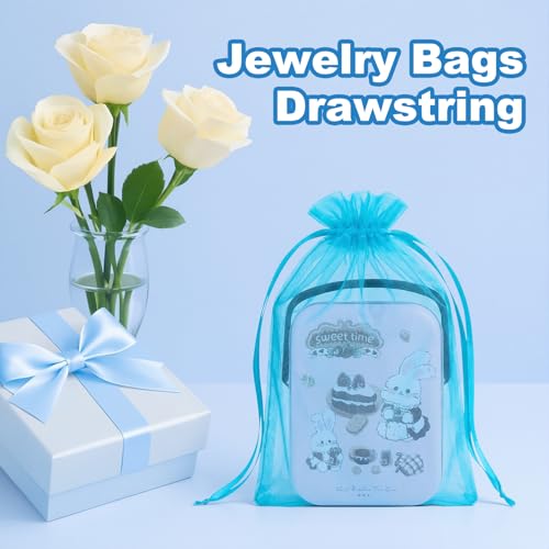 Crweety 50 Pcs Organza Bags 3x4, Lake Blue Small Mesh Gift Bags Drawstring - color: Lake Blue