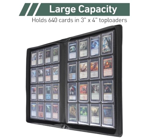 Top Loader Binder 16 Pocket, Holds 640+ Cards in 3" x 4" Toploaders, Ringless 20 Double-Sided Sleeves, Side-Loading, Spine Label with Maker Pen Toploader Binder for TCG, MTG, Sports Cards - color: Dark Green, size: 16-Pocket, Holds 640 Cards