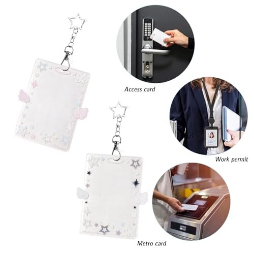 2 PCS Angel Wing Photocard Holder - Kpop Photo Card Holder Keychain|Clear Acrylic ID Badge Case for Student & Bus Cards (Pink & White)