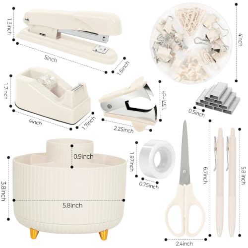 SKYDUE Desk Organizer Set with 360° Rotating Pen Holder - color: Beige