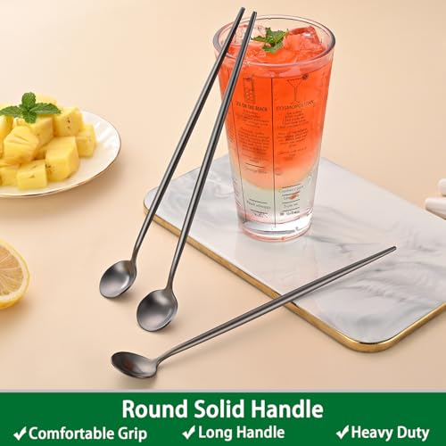 9 Inch Matte Black Iced Tea Spoons,4 PCs Sturdy Long Spoon For Stirring Coffee,Cocktail,Milk,Dessert,SS18/10 Satin Black Long Handle Iced Teaspoons For Mixing,Latte Spoons Set - color: Black, size: 9 Inch