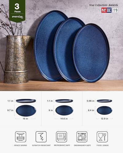 famiware Large Serving Platters Set of 3 Sizes - Oval, Nebulas Blue - color: Nebulas Blue