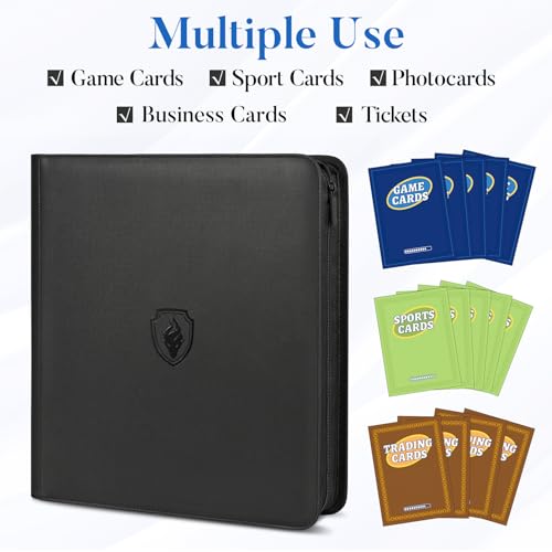 Premium Zip Card Binder 12 Pocket, Fabmaker 912 Pocket Trading Card Binder - color: Green, size: 12 Pocket - 15" x 13.6"