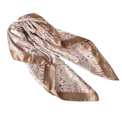 35 Inches Silk Head Scarf-Satin Hair Scarves Silk Bandana Scarf Headscarf for Women's Fashion Scarves - color: Large Floral Cashew Nut - Brown