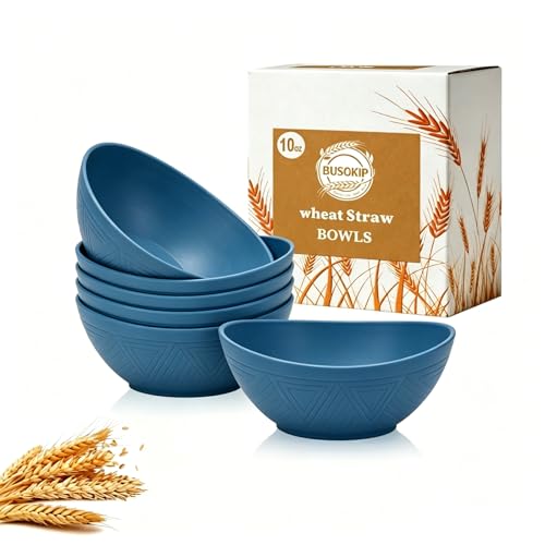 Snack Bowls Set of 6, Unbreakable Wheat Straw Bowls 10oz - Blue - color: Blue, size: 10 oz (6 PCS)