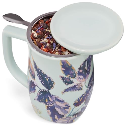 Tea Forte Ceramic Fiore Tea Cup with Infuser, Demoiselle, 14 oz - color: Demoiselle