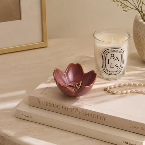Floral Ceramic Jewelry Tray, 3.5" Ring Holder Trinket Bowl - color: purple