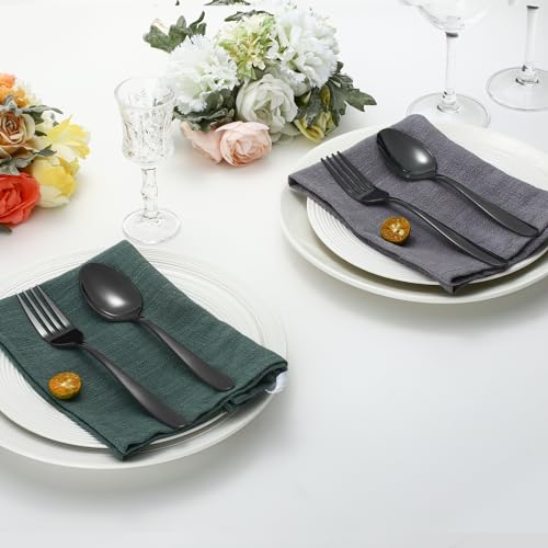 24PCS Forks and Spoons, Stainless Steel Black Spoons and Forks Set for 12 - color: Black