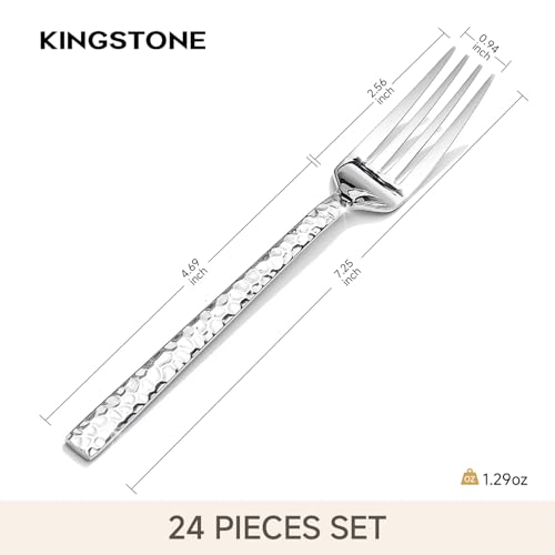KINGSTONE 24-Piece Hammered Salad Forks Set, 7.25" 18/10 Stainless Steel - size: 24-Piece