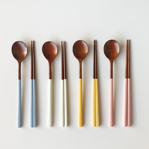 Korea traditional lacquer wooden Chopsticks and Spoon Set, 2 Pair, Yellow