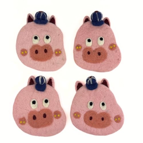 Humble Hilo Handmade Animal Felt Coaster Set of 4, Absorbent Coaster for Animal Lover (Funny Pig) - color: Funny Pig