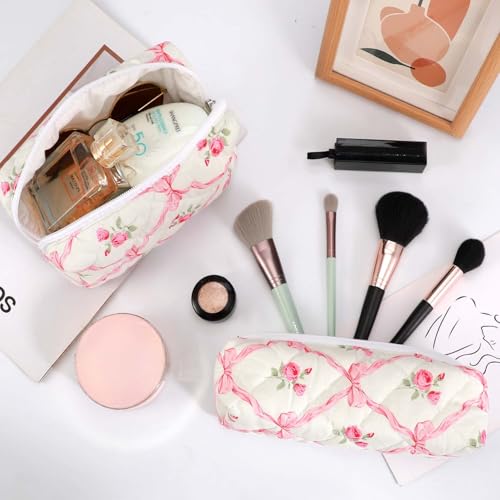 EIMMBD Makeup Bags 3 Pieces Large Capacity Floral Cosmetic Bag Travel Toiletry Bag Organizer Cute Makeup Bag Pouch Storage Bag for Women(Pink Floral) - color: Pink Floral