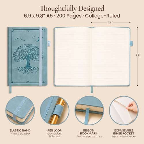 Lined Journal Notebook Hardcover Leather Bound 200 Pages B5 Blue Diary - color: Light Blue, size: B5 200 Pages
