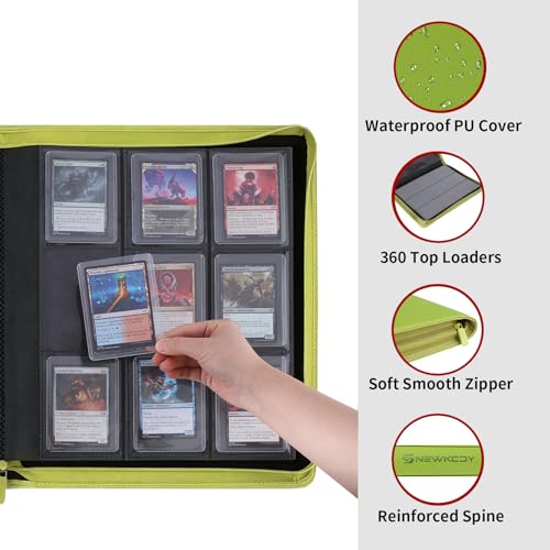 Top loader Binder, 9 Pockets Top Loader，Holds 360 Top Loaders cards, Card binder with Sleeves for card in 3 x 4 inches color smooth Zipper PU Leather (Cyan) - color: Cyan