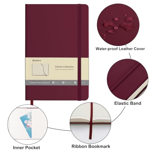 Comix Lined Journal Notebook for Work, 240 Pages, 5.5" x 8.3", Burgundy - color: Burgundy, size: 1 Pack