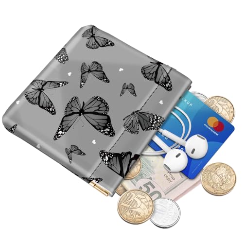 Black Butterflies Squeeze Coin Purse Pouch Small Change Holder - color: Black Butterflies, size: Small (4.4"x3.85")