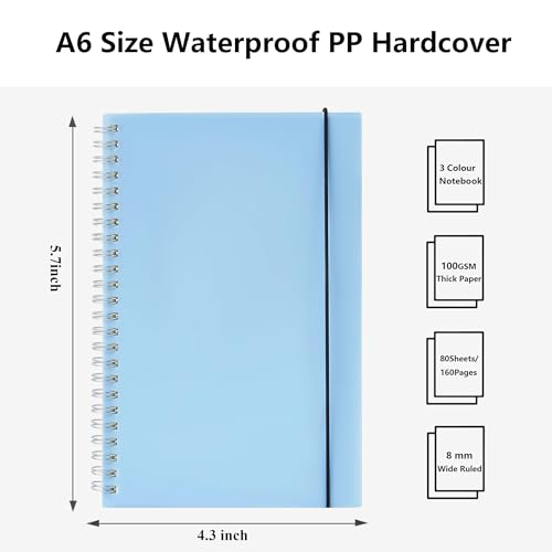 3 Pack Small Spiral Notebook Wide Ruled A6 Pocket Size 4.3"x5.7" - size: A6 (4.3"x5.8"), style: Wide Ruled