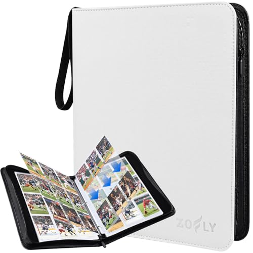 50 Pack 9 Pocket Card Binder, 3 Ring Premium Zip Trading Card Binder, 900 Large Capacity Top Loading Card Storage Album, PU Card Collection Binder for TCG, MTG, Baseball Hockey Sport Cards, White - color: White