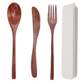 Wooden Cutlery Set, 3 PCS Wooden Spoon Fork Knife for Eating, Wooden Utensil Reusable Dinner Set with Case, Kitchen Flatware Set Travel Cutlery