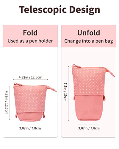 Sooez Standing Pencil Case, Cute Stand up Pencil Pouch, Telescopic Pen Bag - color: Pink