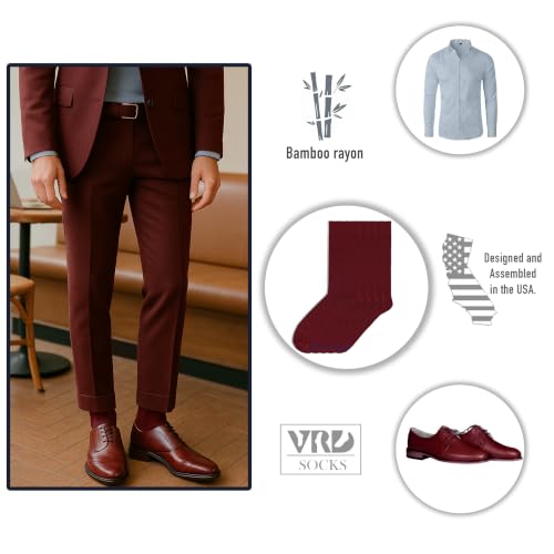 VRD Men's Dress Socks Bamboo Rayon, 5-Pack Crew Socks, Multiple Colors and Designs, Shoe Size 8-13, Gift Box - color: 18: Burgundy, 5-pack Solid