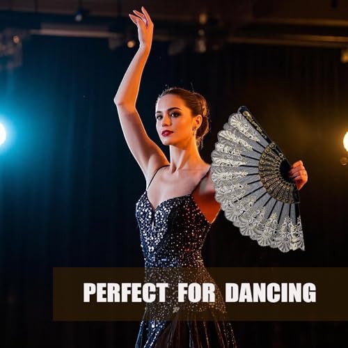 QIRMIZI 30 Pack Folding Handheld Fans,Silk Spanish Fan, Perfect for Weddings, Parties, and Dancing,Black - color: Black, size: 30 PACK