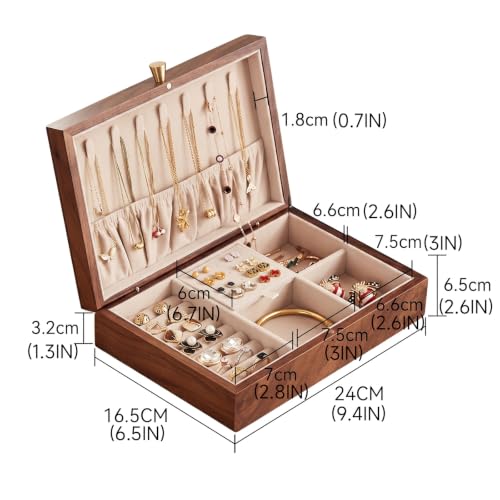 Black Walnut Solid Wood Jewelry Box for Women with Necklace Hook - style: 1 Layer A