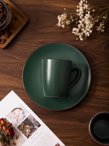 famiware Venus Coffee Mugs Set of 4, 13 oz Ceramic Stoneware Mug Cup Set - color: Dark Green, size: 4pcs