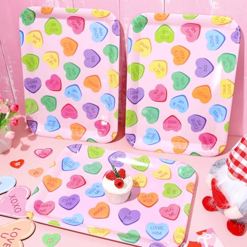 JarThenaAMCS 3Pcs 13 x 10 Inch Valentine's Day Serving Trays Candy Conversation Heart Platter Sweet Love Serving Dishes for Party Sharing Snacks Fruit Dessert Candy - style: Valentine's Day Conversation Heart