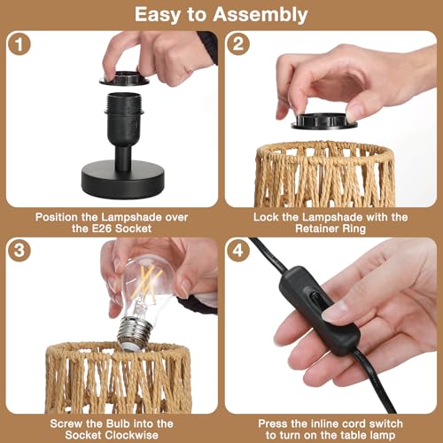 Fenmzee Table Lamps (Rattan Rope Shade - Black Base, 9" Inline Control) - color: Rattan Rope Shade-Black Base